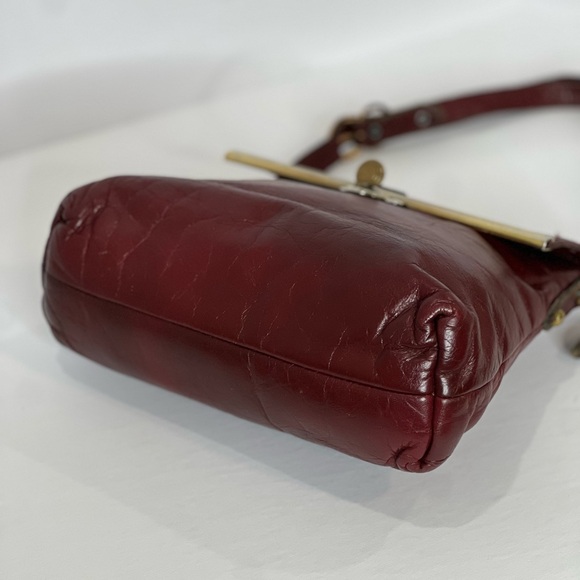 Vintage 60s 70s Leather Handbag AIGNER Handmade Shoulder Bag Maroon Purse - Picture 13 of 16